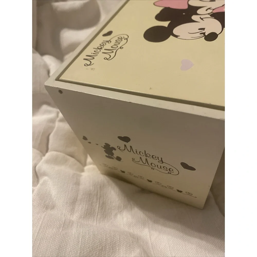 Vtg Disney Wood Mickey Mouse Mirror Jewelry Trinket Box‎ RARE Mickey & Minnie